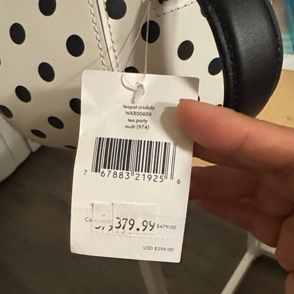 Kate Spade Alice and Wonderland Black and White Polka Dot Teapot Bag - Picture 8 of 8